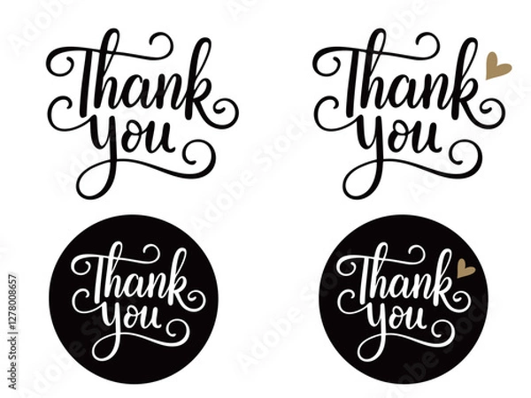Fototapeta かわいい文字のThank you／手書き文字セット(ベクター背景透過）AI生成
