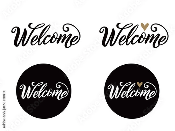 Fototapeta スタイリッシュなWelcomeの白黒文字イラストセット/ベクターAI生成