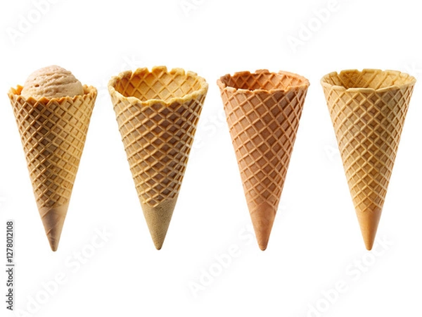 Obraz Empty ice cream cones, Empty crispy wafer ice cream cones, and ice cream cones isolated