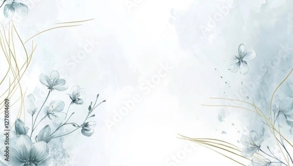 Obraz Blue floral watercolor design, website banner, soft background