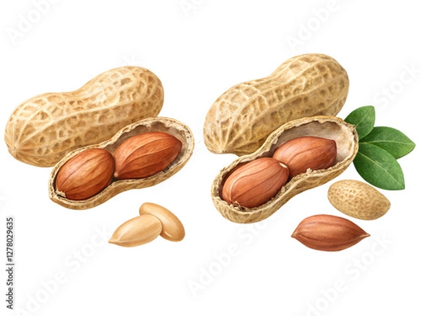 Obraz Peanuts, Set of peanuts with nuts, and Nuts isolated