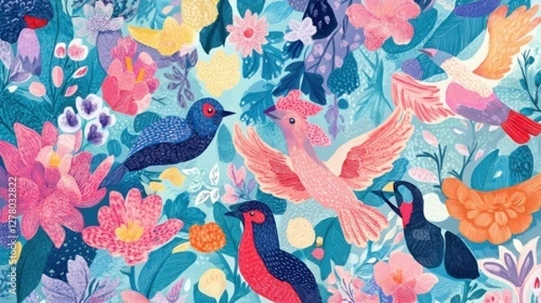 Obraz vibrant floral bird paradise illustration