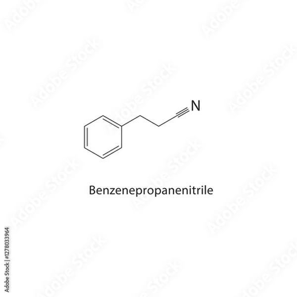 Fototapeta Benzenepropanenitrile skeletal structure.Nitrile compound schematic illustration. Simple diagram, chemical formula.