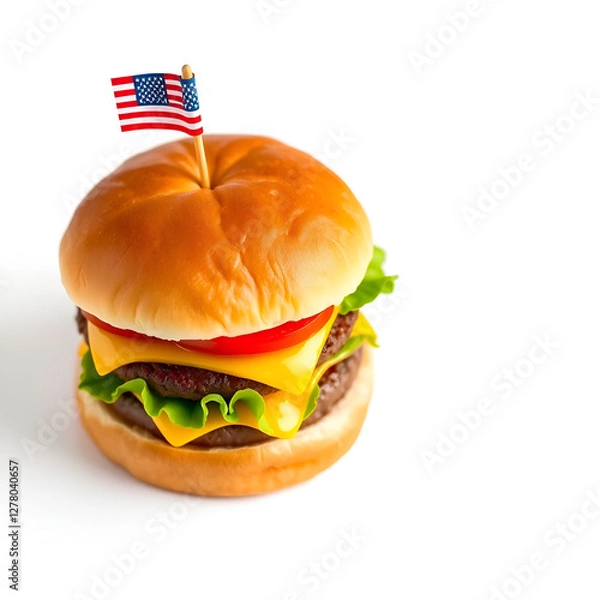Obraz Double Cheeseburger with American Flag