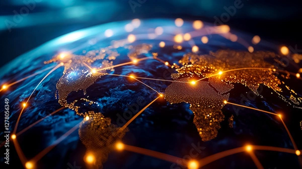 Fototapeta Global Network Connections Illuminated Earth Map