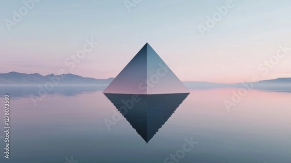 Fototapeta Digital illustration of a triangular prism in the middle of a body of water.