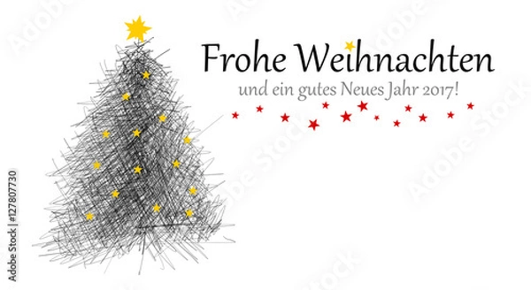 Fototapeta Filigran gezeichnete moderne Weihnachtskarte und Weihnachtsmotiv als Grafik, moderne dynamische Strichzeichnung