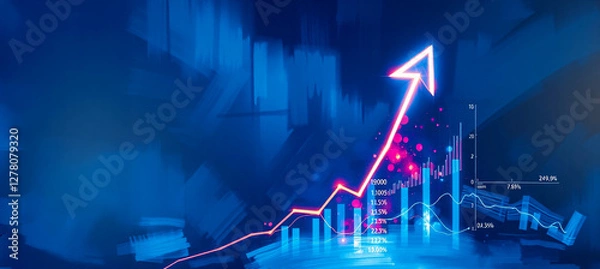 Fototapeta lighting  effect, money business graph finance chart diagram on economy coin background with growth financial data concept or investment market profit bar and success market stock technology currency