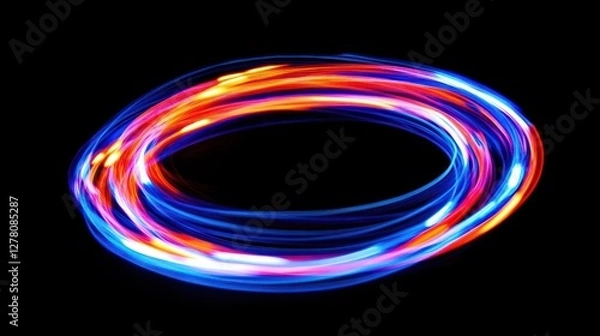 Fototapeta Light trails oval, dark background, design element