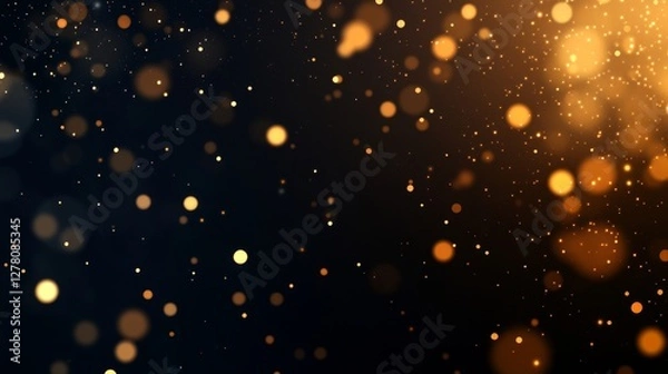 Fototapeta Abstract background with golden bokeh light shimmering against a dark backdrop, creating a festive atmosphere