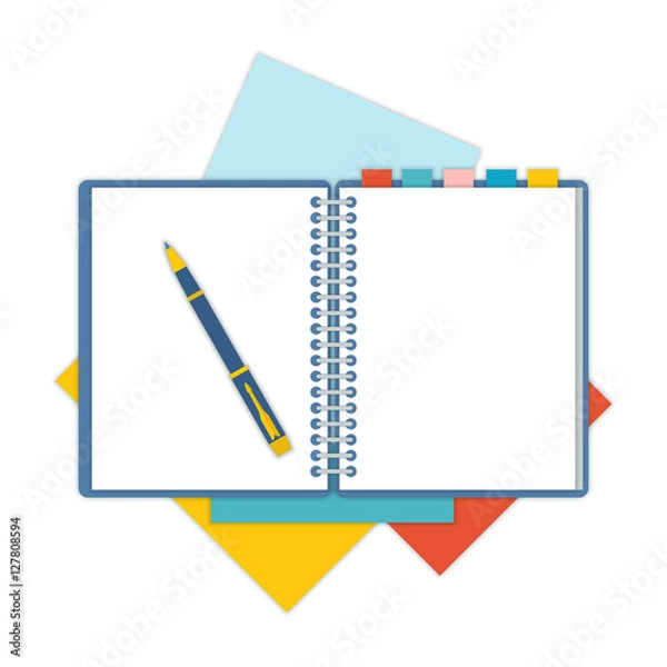 Obraz Flat design notepad with a pen