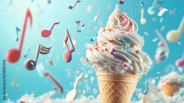 Fototapeta Ice cream surrounded by floating musical notes