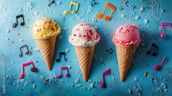 Fototapeta Ice cream surrounded by floating musical notes