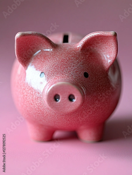 Obraz Decorative pink piggy bank on a soft pink background