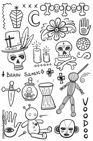 Obraz Set of hand drawn voodoo objects
