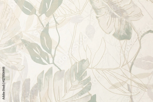 Obraz Botanical blend of soft hues, artistic line work, and fluid watercolor washes create an immersive tropical aesthetic.