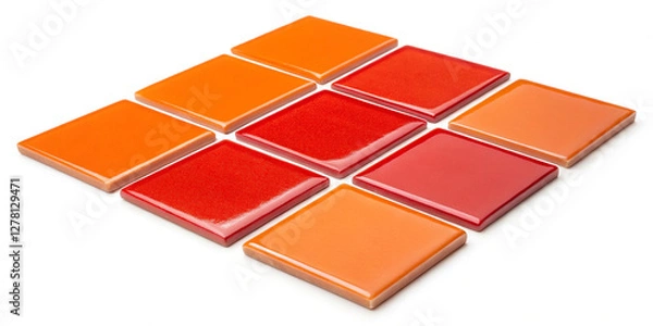 Fototapeta A Collection Set of Orange and Red Square Tiles Isolated for Interior Design 
