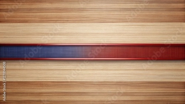 Obraz Elegant Horizontal Wood Grain Background with a Red Framed Fabric Insert Featuring a Gradient of Blue and Red Hues