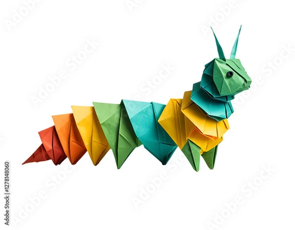 Fototapeta Handcrafted Paper Art Sculpture of Colorful Origami Caterpillar