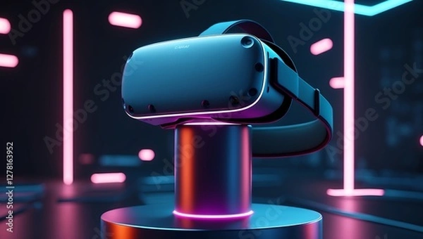 Fototapeta Meta Quest 2 VR Headset in Neon-Lit Setting