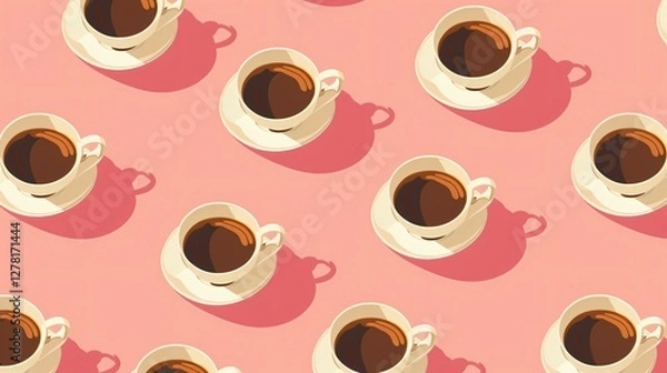 Obraz Seamless Pattern with Coffee Cups on Pink Background