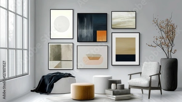 Fototapeta Modern Minimalist Living Room with Art and Stylish Furniture
