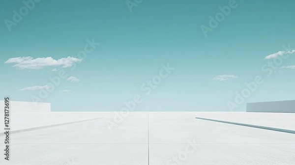 Fototapeta Minimalist Landscape with Light Blue Sky and White Architecture