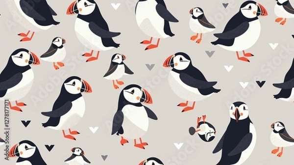 Obraz Vector Seamless Pattern with Cute Puffin Birds