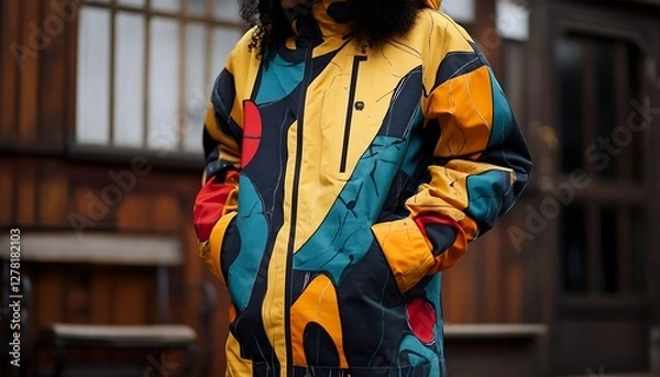 Obraz Utility Windbreaker Jacket with Bold Graphics and Modern Silhouette