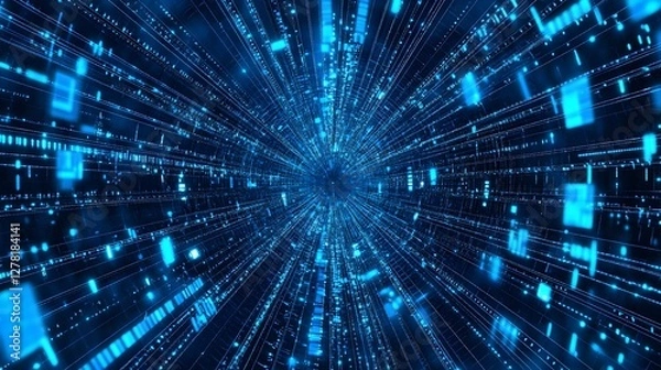 Fototapeta Dazzling energy burst in a futuristic digital tunnel filled with mesmerizing streams of luminous light motion and vivid cosmic energy