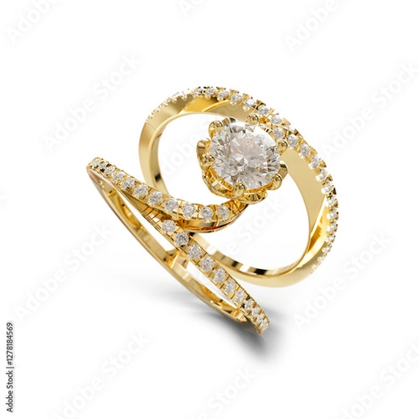 Fototapeta Elegant 3D render of a fashion ring with intricate details and a modern design. Perfect for jewelry promotions, e-commerce, and digital showcases. High-quality rendering with realistic textures
