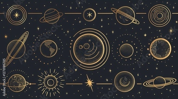 Obraz Linear Monochrome Solar System Objects