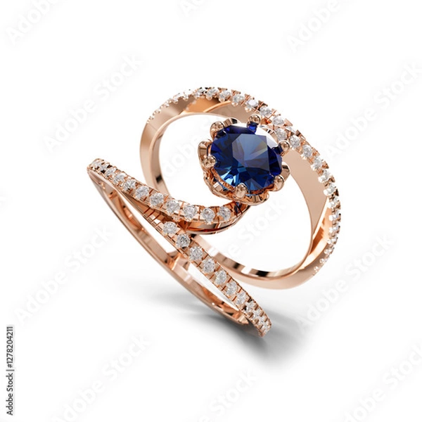 Obraz Elegant 3D render of a fashion ring with intricate details and a modern design. Perfect for jewelry promotions, e-commerce, and digital showcases. High-quality rendering with realistic textures