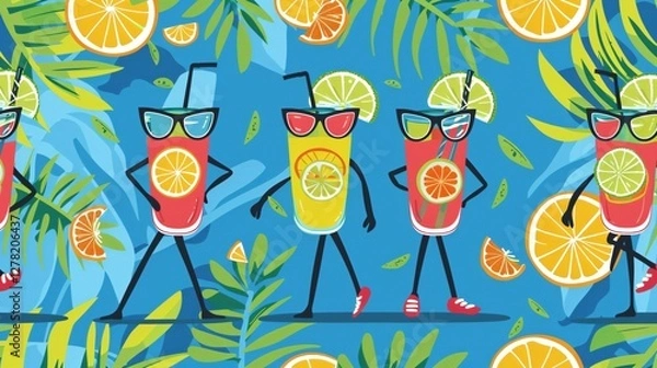 Obraz Retro Mascot Cartoon Characters Seamless Pattern