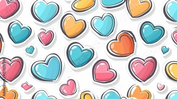Obraz Seamless Sticker Pattern with Hearts