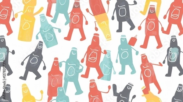 Obraz Retro Character Vector Pattern for Fun and Nostalgic Designs