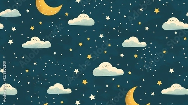 Obraz Night Sky with Clouds Seamless Vector Pattern
