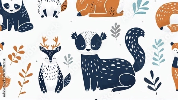 Obraz Cute Animal Otter Badger Deer Panda Pattern