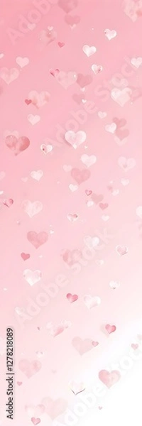 Fototapeta Floating Hearts: Delicate pink hearts gently drift against a soft gradient background, exuding feelings of love, affection, and romance, perfect for conveying messages of care and tenderness.