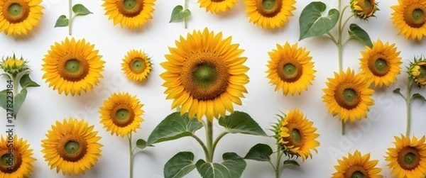 Obraz Vibrant Sunflower Arrangement on White Background Ideal for Summer Designs and Floral Themes
