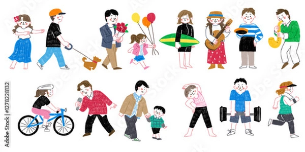 Obraz 生活を楽しむ幸せな人々のイラストセット