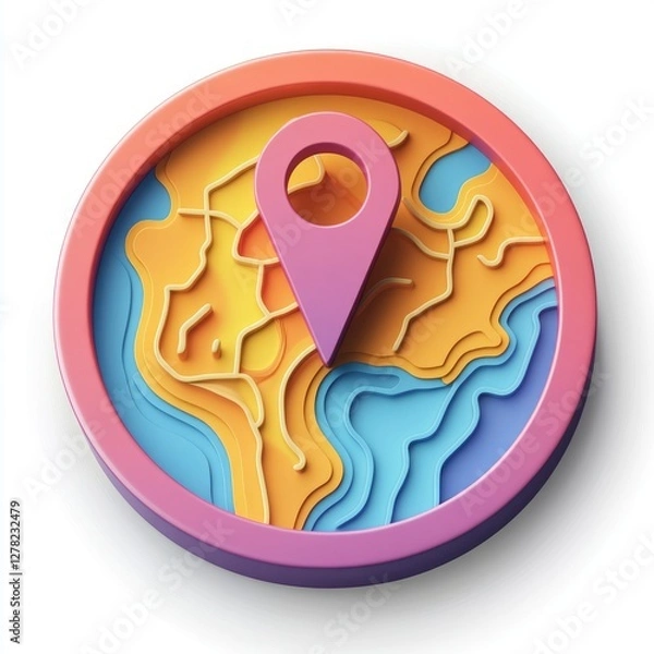 Fototapeta Colorful 3D Map Icon with Location Pin