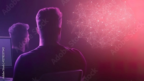 Fototapeta Dynamic coworking space showcase with glowing tools in modern office environment innovative technology concept