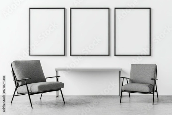 Fototapeta Modern minimalist room decor with chairs and frames