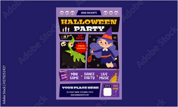 Fototapeta Halloween party Flyer. Halloween Party Set for Advertising, Web, Social Media, Posters, Banners, Covers, Club Invitations, Festivals, and Flyers. Template with Ghosts, Bats, and Pumpkins.