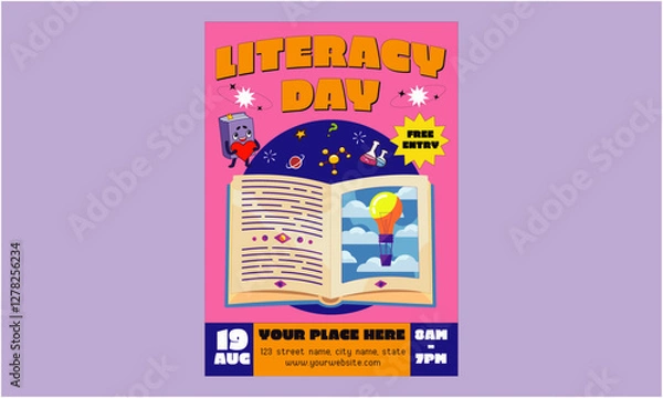 Fototapeta Literacy day Flyer. World Literacy Day Flyer. Minimal brochure layout and modern report business flyers poster template.
