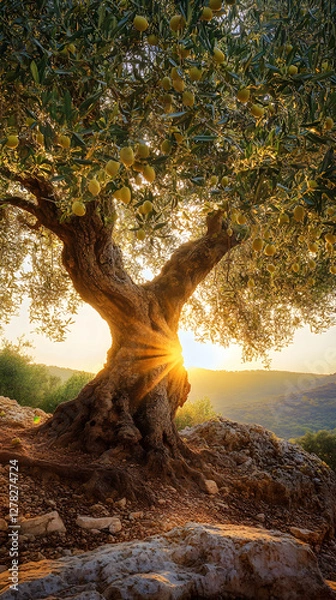 Obraz Majestic Olive Tree: Mediterranean Symbol of Heritage, Tranquility, and Abundance in Nature