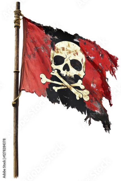 Obraz Isolated Tattered Red Pirate Flag