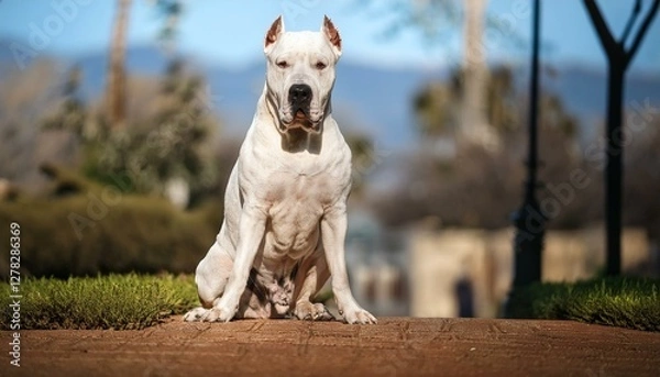 Fototapeta grand chien molosse blanc impressionnant en ia