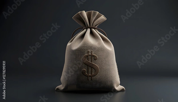 Fototapeta A golden bag with a dollar sign, isolated in black background.